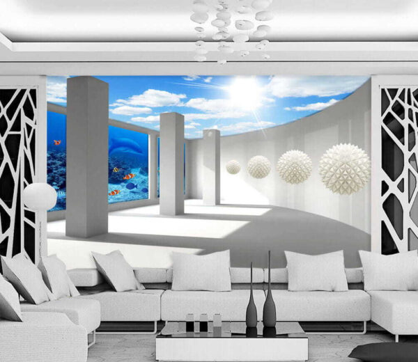 Fototapeta Pokój z kolumnami, rybami i rybami
