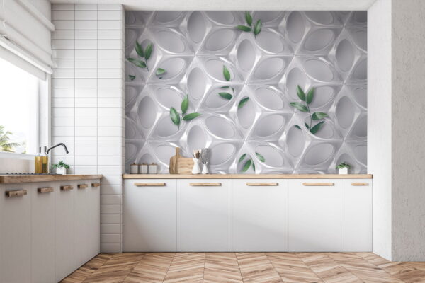 Biała ściana z zielonymi liśćmi Fototapeta Biała ściana z zielonymi liśćmi