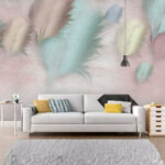 Fototapeta Grupa piór na różowym tle