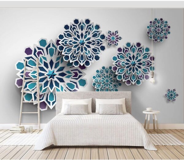 Grupa niebieskich i białych kwiatów Fototapeta Grupa niebieskich i białych kwiatów