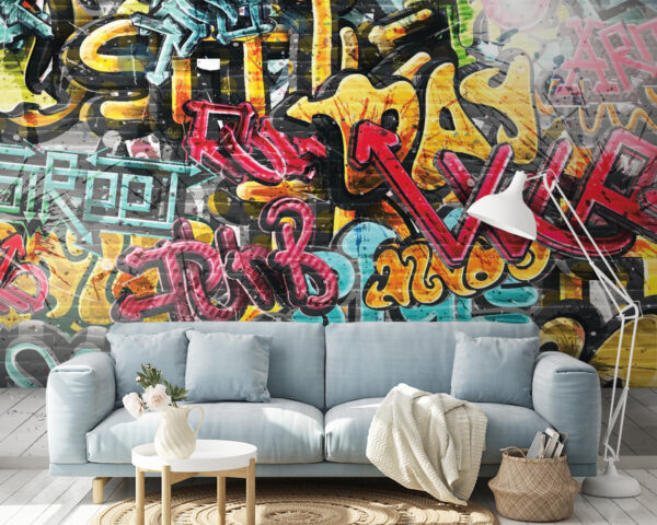 Żółto-czarne graffiti Fototapeta Żółto-czarne graffiti