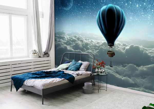 Balon na ogrzane powietrze z przymocowanym do niego koszem Fototapeta Balon na ogrzane powietrze z przymocowanym do niego koszem