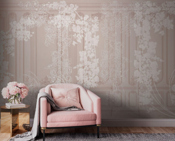 Ozdobny kwiatowy wzór na eleganckiej ścianie Fototapeta Ozdobny kwiatowy wzór na eleganckiej ścianie