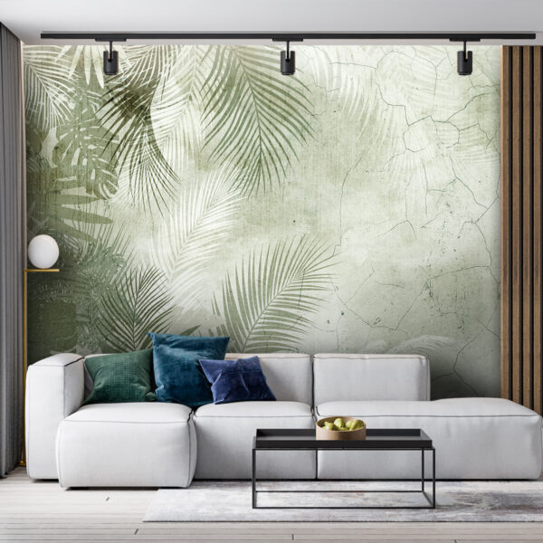 Tropikalne liście na teksturowanym tle Fototapeta Tropikalne liście na teksturowanym tle