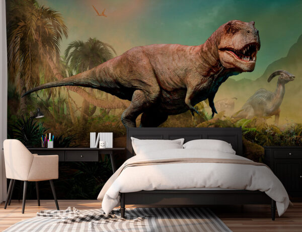 Dinozaur z rogami i długą szyją Fototapeta Dinozaur z rogami i długą szyją