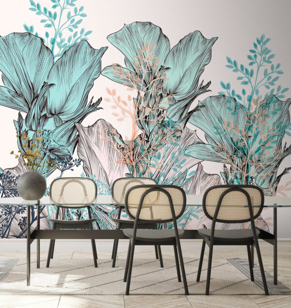 Artystyczna ilustracja botaniczna w pastelowych odcieniach Fototapeta Artystyczna ilustracja botaniczna w pastelowych odcieniach