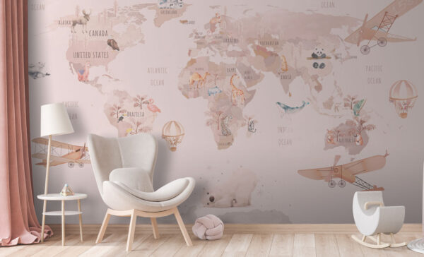 Mapa świata ze zwierzętami Fototapeta Mapa świata ze zwierzętami
