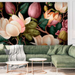 Fototapeta Eleganckie magnolie i bujne liście.