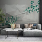 Fototapeta Pływające kule w geometrycznym korytarzu