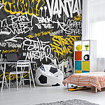 Fototapeta Żółte graffiti na czarnym tle