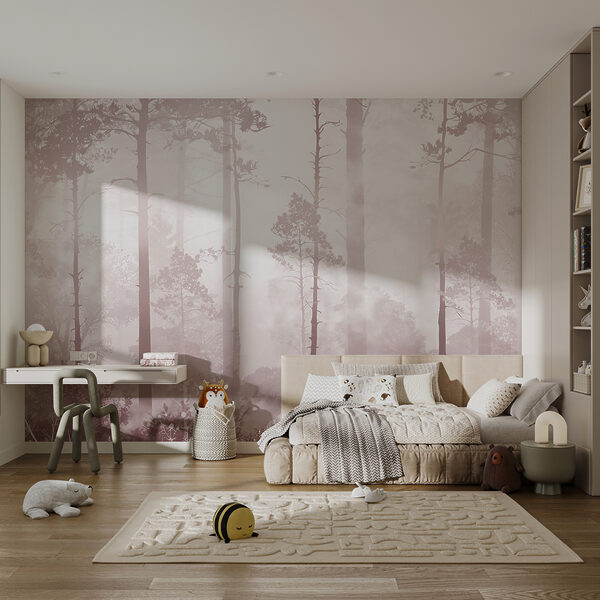 Fototapeta Mglisty las z wysokimi drzewami