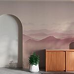 Fototapeta Zamglony górski krajobraz o wschodzie słońca