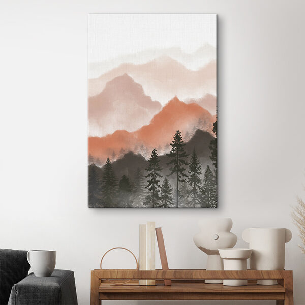Wydruk na płótnie Zamglone góry z sylwetkami lasów