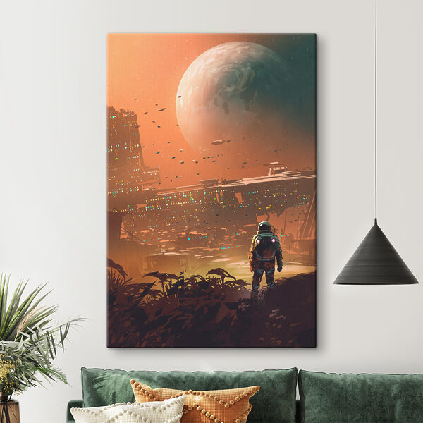 Astronauta bada futurystyczny obcy krajobraz Obraz Astronauta bada futurystyczny obcy krajobraz