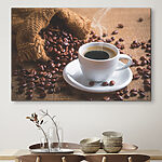 Obraz Filiżanka kawy i torebka ziaren kawy