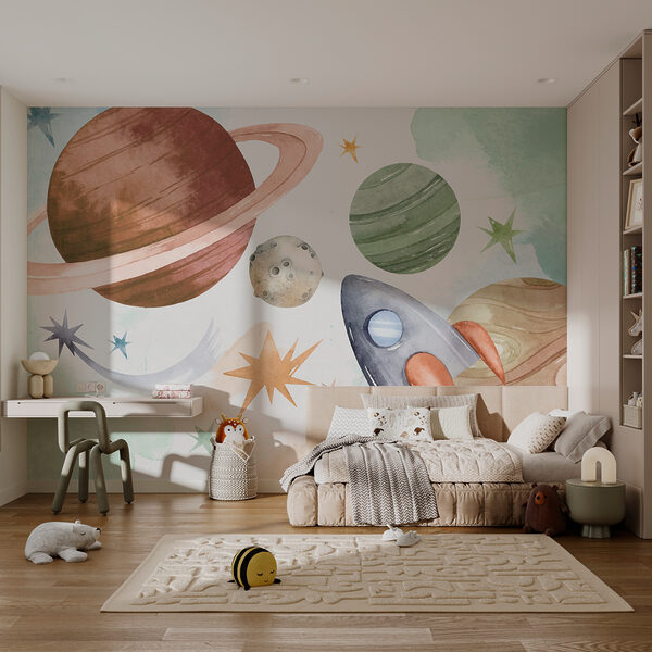 Fototapeta Rakieta przelatująca obok kolorowych planet