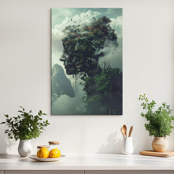 Obraz Twarz osoby z roślinami i chmurami