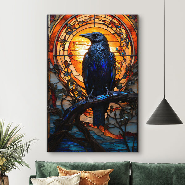 Obraz Witraż z ptakiem na gałęzi