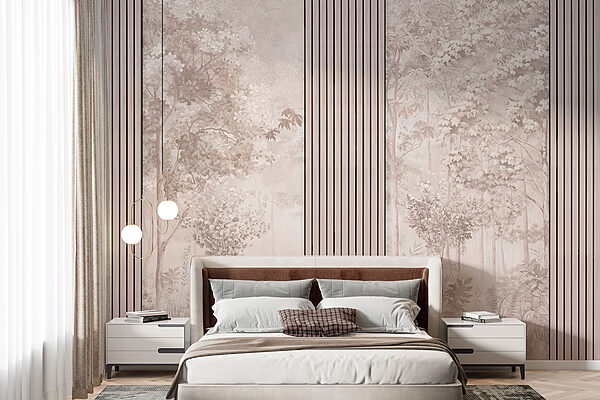 Fototapeta Drzewo z liśćmi w mglistym lesie