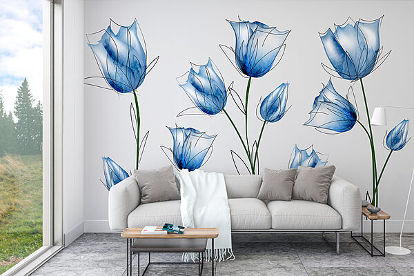 Delikatne niebieskie kwiaty w rozkwicie Fototapeta Delikatne niebieskie kwiaty w rozkwicie