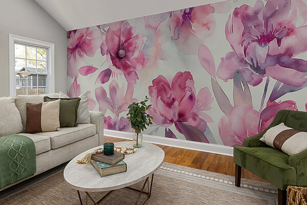 Akwarelowe kwiaty w delikatnych odcieniach Fototapeta Akwarelowe kwiaty w delikatnych odcieniach