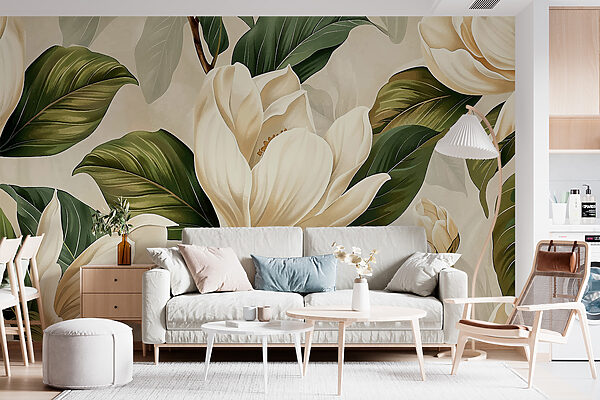 Kwitnące białe magnolie Fototapeta Kwitnące białe magnolie