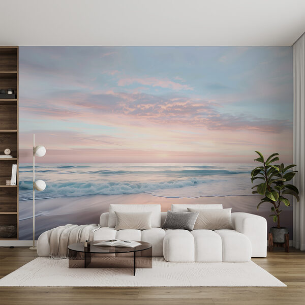 Fototapeta Fototapeta Plaża z falami i różowym niebem (SKU: w07935)