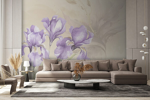 Fioletowe irysy w delikatnej akwareli Fototapeta Fioletowe irysy w delikatnej akwareli