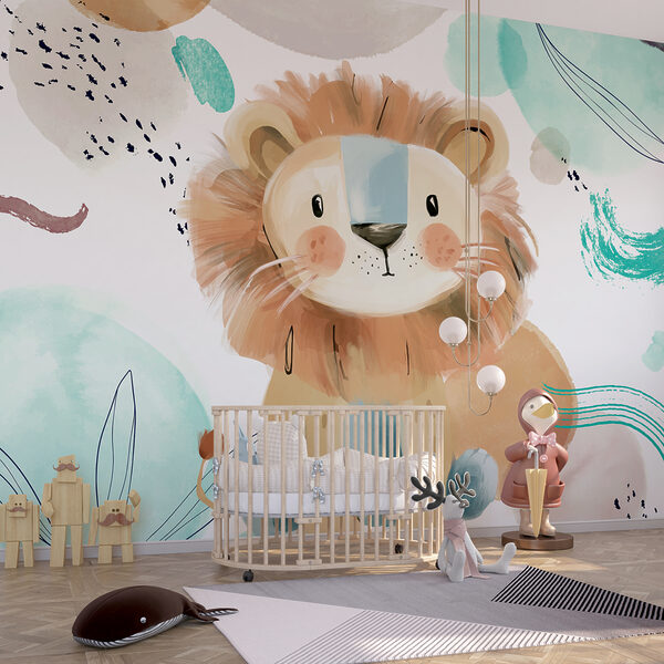 Fototapeta Kreskówkowy lew z niebieskimi i białymi plamami