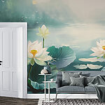 Fototapeta Malowanie białych kwiatów i liści na wodzie