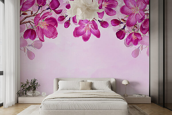 Fioletowe kwiaty na gałęzi Fototapeta Fioletowe kwiaty na gałęzi