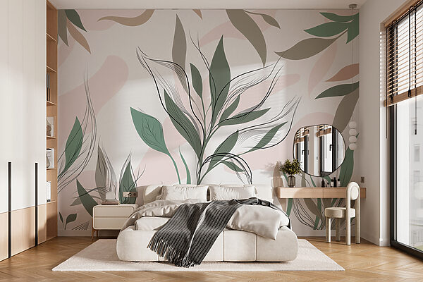 Wdzięczny botaniczny wzór w neutralnych kolorach Fototapeta Wdzięczny botaniczny wzór w neutralnych kolorach