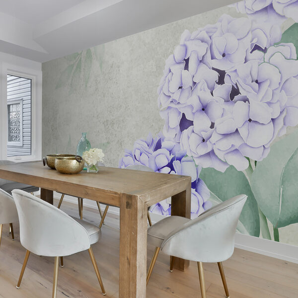 Hortensje kwitną na teksturowanym tle. Fototapeta Hortensje kwitną na teksturowanym tle.