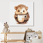 Obraz Akwarela przedstawiająca jeża trzymającego kubek