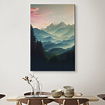 Obraz Pasmo górskie z drzewami i chmurami