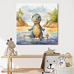 Obraz Karykatura dinozaura stojącego w wodzie