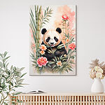 Obraz Miś panda z kwiatami i bambusem