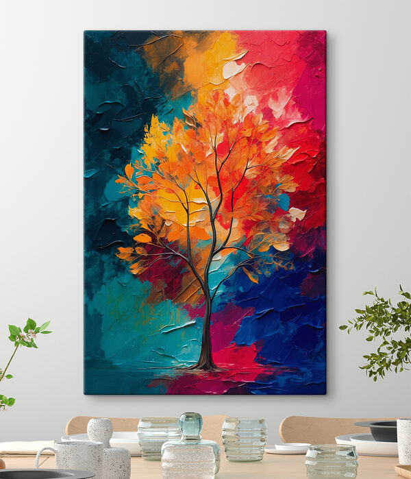 Canvas prints Painting of a tree with orange and blue leaves Obraz Canvas prints Painting of a tree with orange and blue leaves