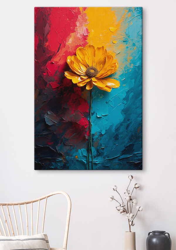 Canvas prints Yellow flower on a blue and red background Obraz Canvas prints Yellow flower on a blue and red background