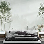 Fototapeta Mglisty krajobraz z drzewami i trawą