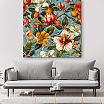 Obraz Kwiatowy wzór z pomarańczami i kwiatami