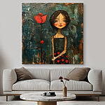 Obraz Obraz przedstawiający dziewczynę trzymającą kwiat