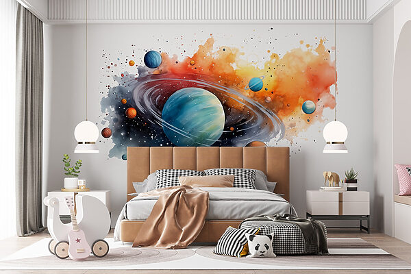 Akwarela planet i gwiazd Fototapeta Akwarela planet i gwiazd
