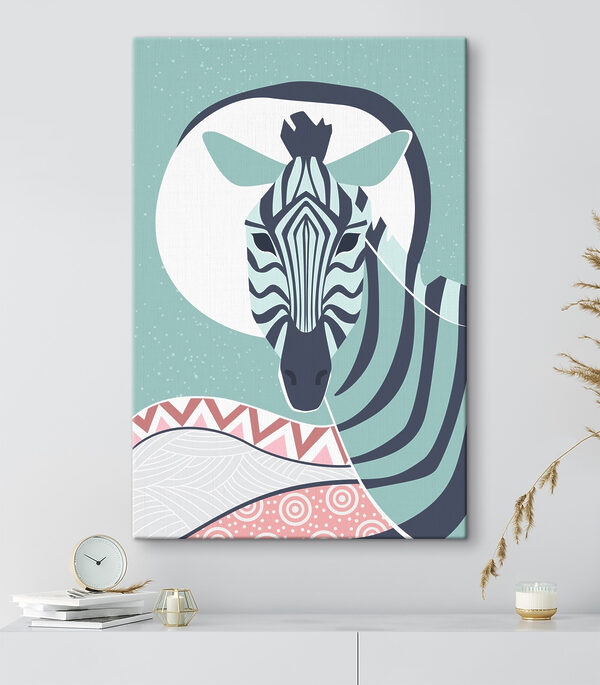 Zebra z białym kółkiem i niebieskim tłem Obraz Zebra z białym kółkiem i niebieskim tłem