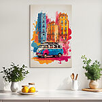 Obraz Van z dachem na górze i kolorowym budynkiem