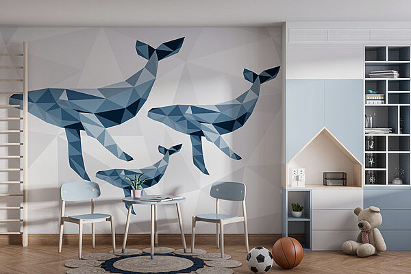Grupa wielorybów w stylu low poly Fototapeta Grupa wielorybów w stylu low poly