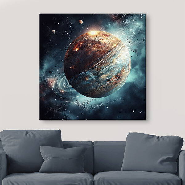 Planeta w kosmosie z gwiazdami i planetami Obraz Planeta w kosmosie z gwiazdami i planetami