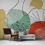 Fototapeta Kolorowa grafika z czarnymi, czerwonymi i żółtymi kształtami