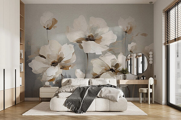 Wall murals Painting of white flowers Fototapeta Wall murals Painting of white flowers