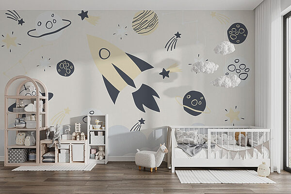 Rakieta i planety w kosmosie Fototapeta Rakieta i planety w kosmosie